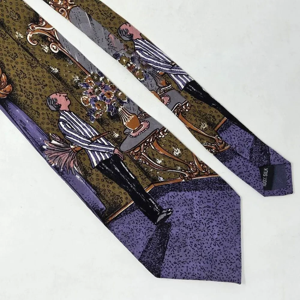 TABASCO VINTAGE SILK TIE PURPLE NEUTRAL BUTLER JACQUARD SATIN 3.75